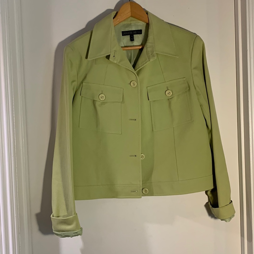 LAFAYETTE 148 Cotton twill lime Spring jacket. Long sleeve, fitted. Lined 10